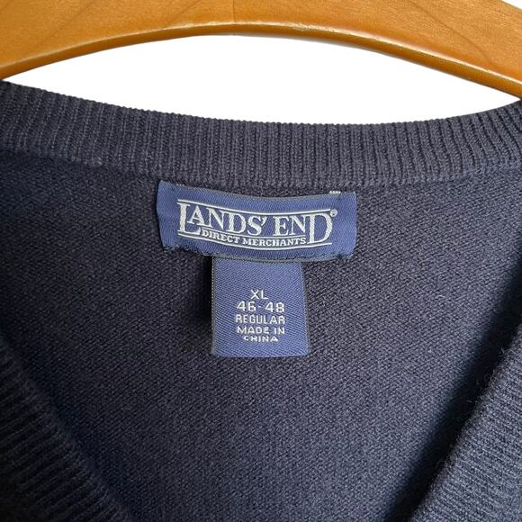 Lands' End 100% Cashmere V-Neck Sweater Pullover Navy Blue Office Career Size XL - Picture 3 of 7